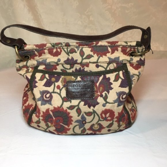 FOSSIL Vintage-Styled Embroidered Fabric Saddle Shoulder Bag 14"x11" - Picture 2 of 16